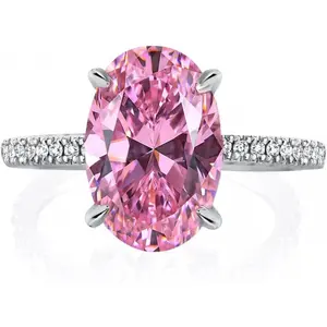 3.5CT Stone Oval Cut Pink Engagement Ring, S925 Silver Promise Ring for Women WEdding princess cut ring halorings