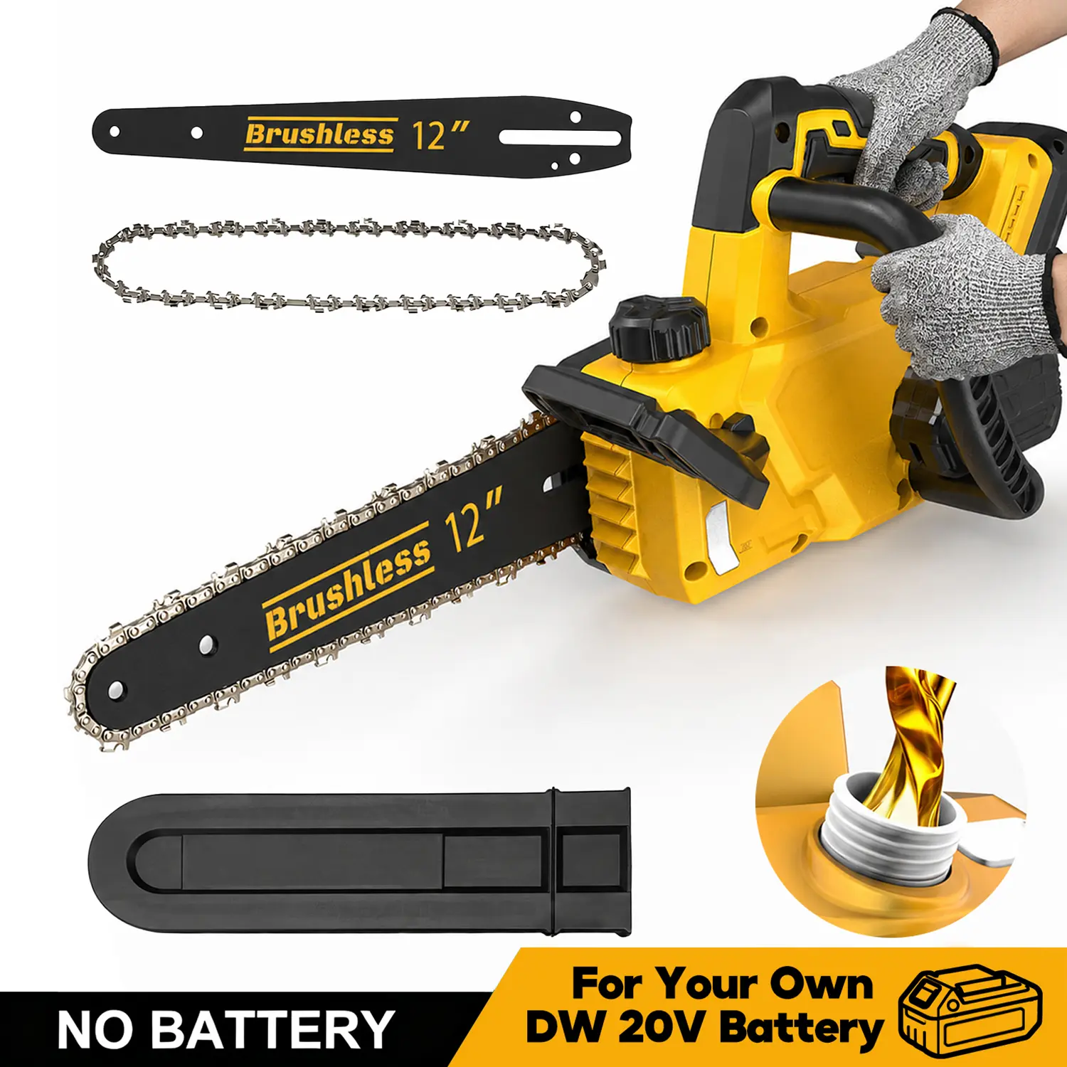 12 Inch Brushless Mini Chainsaw For Dewalt 20V Max Battery, Cordless Electric Chainsaw with Auto Oiler Low Kickback, Portable Handheld Saw for Tree Trimming Yard Storm Cleanup, Outdoor Garden Power Tool (Battery Not Included)