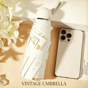 Folding Umbrella Bronzing Heart Pattern Capsule Umbrella Windproof Sunscreen Rainproof Compact Mini Sun Umbrella Female Portable Travel Umbrella