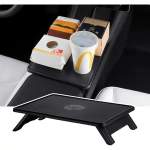 BASENOR 2026 2025 Tesla Model Y Juniper &amp; Model 3 Highland Center Console Table Tray Anti-Slip Foldable Car Food Eating Laptop Desk for Road Trips, Model Y/3 Accessories (Standard/Premium/Performance)