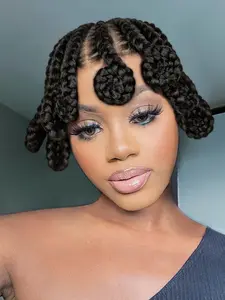 8 Inch Short Coily Braided Lace Wigs for African American Women, Gorgeous Fluffy Wigs with Bangs, Synthetic Braided Lace Wigs for Party, Daily Use, Glueless Afro Wig, Pre Braided Wig, Fluffy Afro Kinky