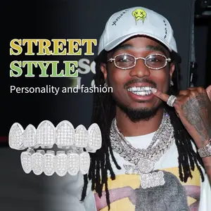 Hip-hop braces 8A diamond braces street trend accessories rap style braces Halloween gold-plated braces personalized trendy high-end rap punk fake teeth unisex hip-hop accessories