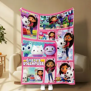 Gabby's Dollhouse Flannel Throw Blanket Fun and Soft Blankets, Perfect for Home Bedroom Bed Sofa Picnic Travel and Office Use Ideal for Christmas and Holiday Gifts.