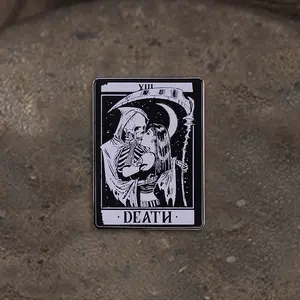 GTHIC Tarot Card Death Alloy Skull Brooch Fashion Square Accessories for Men Women Birthday Gift