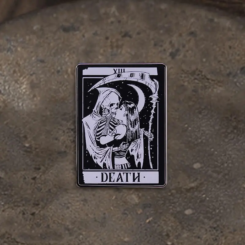 GTHIC Tarot Card Death Alloy Skull Brooch Fashion Square Accessories for Men Women Birthday Gift