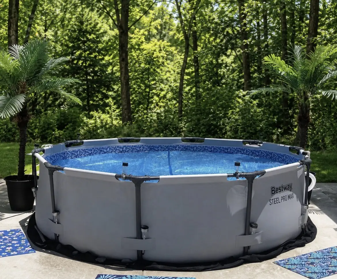 Bestway 10ft Round Above Ground Swimming Pool Steel Frame Prismatic Stone Pump Set Patio