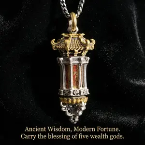 Wancai Palace 5 Roads of Wealth Rotatable Pendant | Men’s Silver Necklace Keychain Car Lucky Charm