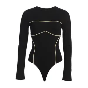 Black/Cream Pilar Piped Bodysuit