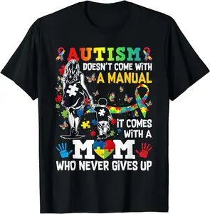 [100% Cotton]Autism Mom Doesn't Come With A Manual Autism Women Awareness T-Shirt