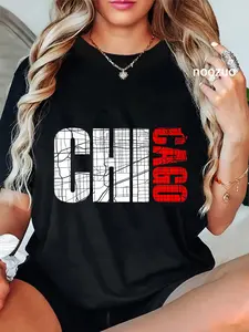 100% Cotton Unisex I Love Chicago, Chicago Map Graphic Design Tee, Chicago City T-Shirt Casual Top