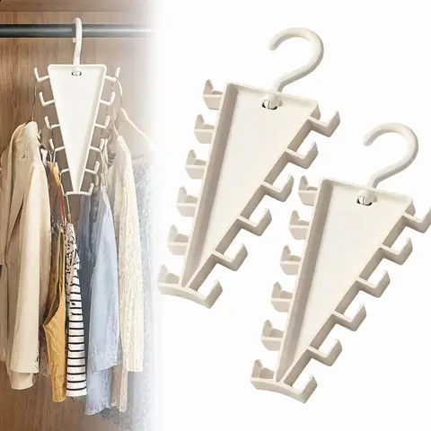 Compact V-Shaped Double-Sided Plastic Hanging Wardrobe Organiser - 360° Rotatable 12-Hook Hangers & Pegs, No Drill No Tools, Renters Ideal Space-Saving Closet Storage Holder for Shirts, Coats