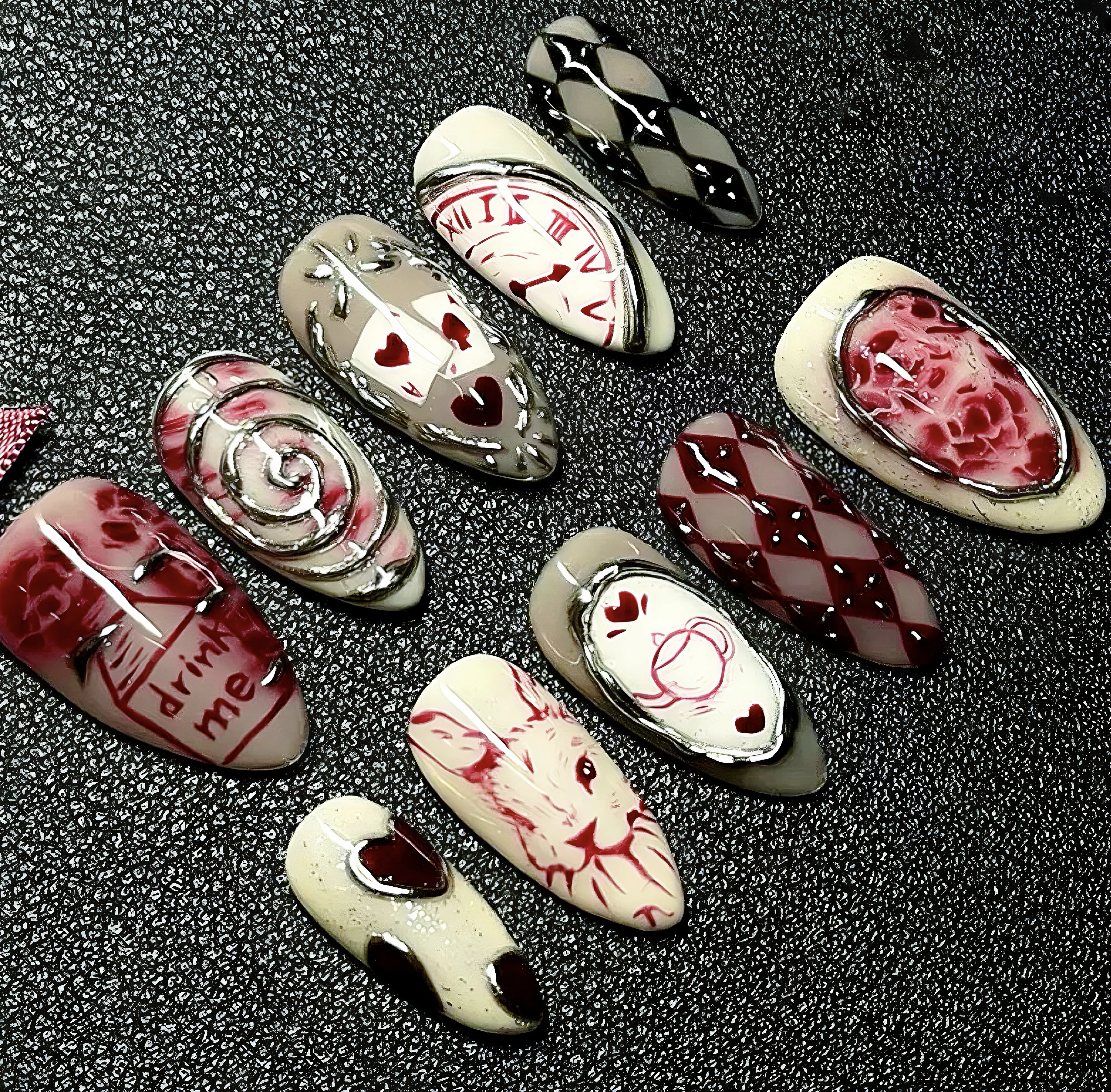 Women's JOJO Reusable Handmade Press-On Nails Set of 10 - Hand-Painted with Pearl Charms, Jelly Glue Included, Nail Art Decor for Daily Parties, Highlighting Reusability