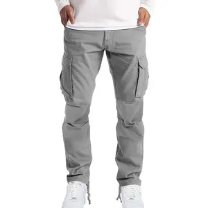 Spring Summer New Men's Cargo Pants with Pleats, Drawstring, Multiple Pockets, Casual Long Pants
