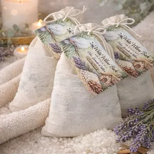 White Willow Bark, Cedar & Lavender Epsom Salt Bath Soak Bags | 3 Oversized Cloth Sachets | Herbal Bath Tea Soak
