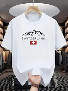 Mountains Switzerland TShirt Casual Streetwear Vintage Hipster Unisex Mens Womens Summer Tee Tops