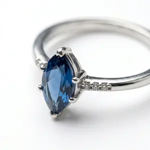 [AB007] Ring With Blue Zirconia Oval With White Zirconia Round foe her