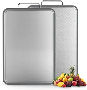 304 Stainless Steel Cutting Board (16in×11in) - Double-Sided Kitchen Chopping Board for Meat, Fruits, Knives Compatible, Rust-Resistant with Dual Juice Grooves, Easy to Clean