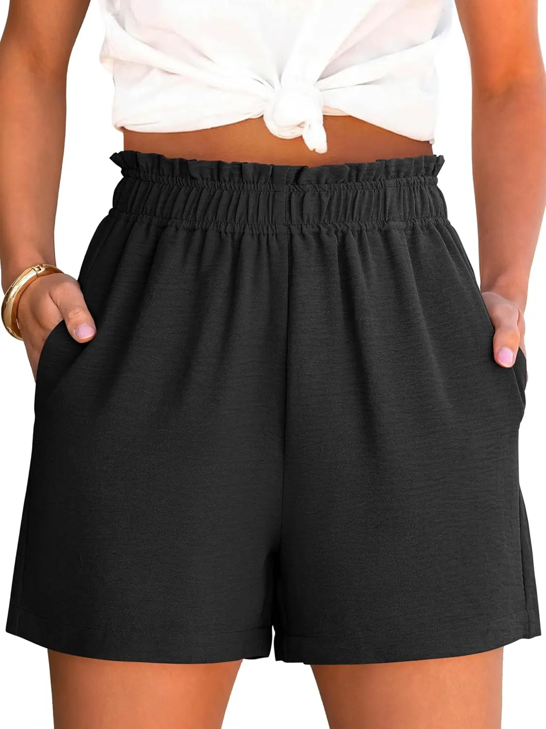ANRABESS Summer Comfy Lightweight Airy Shorts for Women Dressy Casual Elastic Shorts High Waisted Pockets Bottoms for Beach,Travel & Vacation