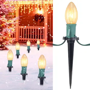 C9 Christmas Lights Outdoor, 2 Packs Total 51.4 Ft 40 Bulbs Christmas Pathway Lights, Waterproof Walkway Lights for Outside Driveway Sidewalk Outdoor Decorations Yard, Clear