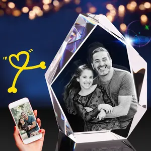 Iceberg K9 3D Laser Engraved Custom Photo Crystal Frame, Touch Control Multicolor LED Light Base, Personalized Family & Pet Memory Keepsake Ornament, Sentimental Desktop Home Decor Gift for Mom, Dad, Lovers, Birthday & Anniversary