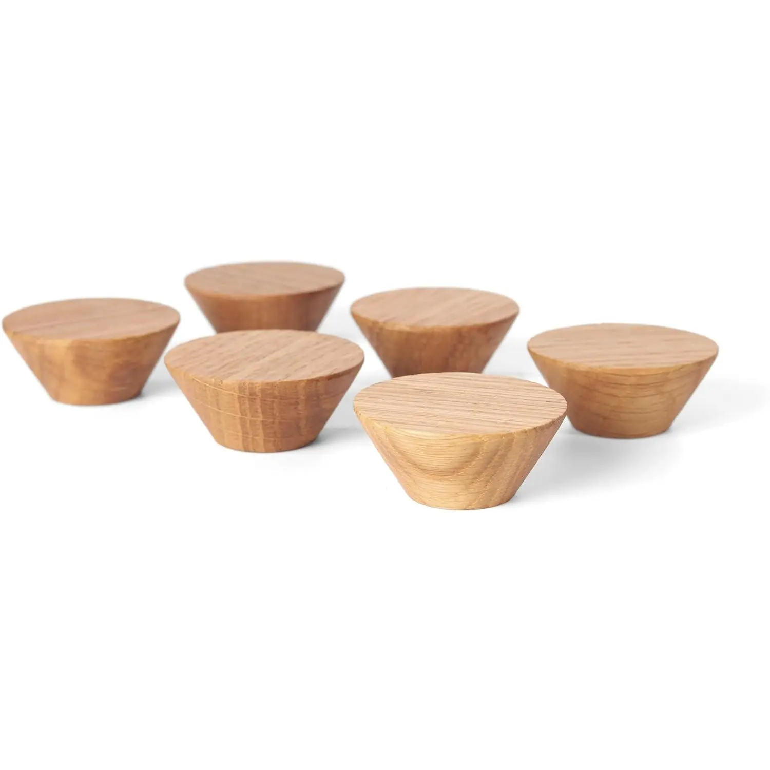 6 Pack  Cone Cabinet Knobs (Light) - 1  1/2  " Diameter Round Shape - Wooden Drawer Pulls for Cabinets Doors, Dresser and Drawers Knob, Kitchen Cabinet Door Handle