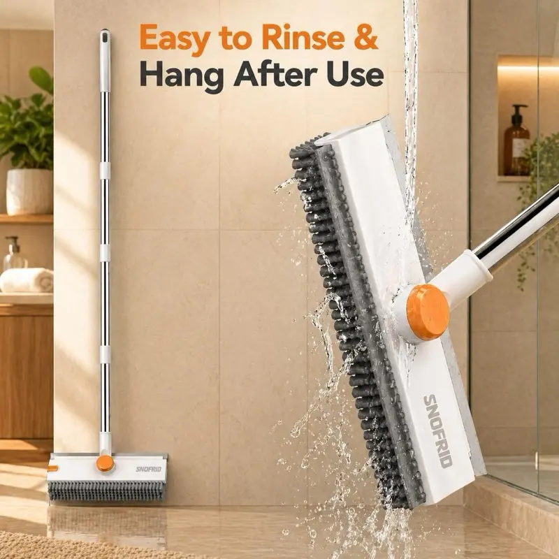 Sigird 3 in 1 Floor Scrub Brush with 54-in Adjustable Long Handle and Scraper H. 3 Adjustable Lengths for Cleaning Needs