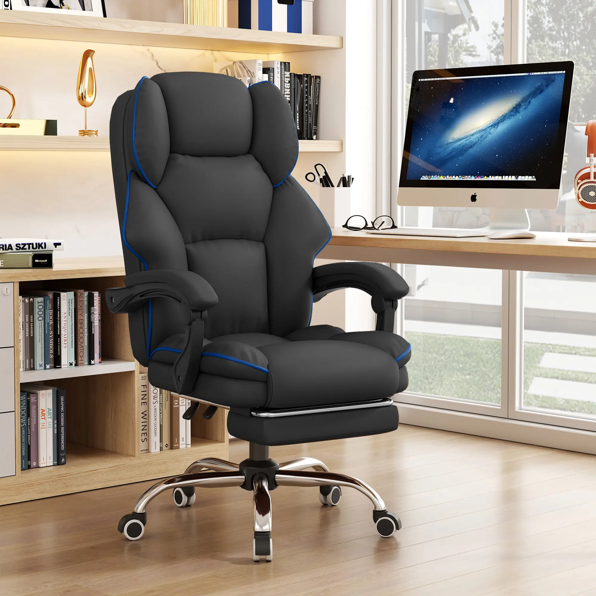 【Back To School】Ergonomic Office Chair PU Leather Comfortable Adjustable Height High Back Reclining Executive Work Chair with Rolling Wheels Chinese c