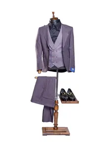Quesste Purple Textured 3pcs Slim Fit Suit Set