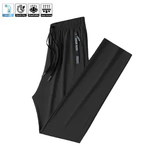 Men’s moisture-wicking, breathable athletic long pants with pockets and a drawstring, featuring zip details; soft, comfortable, skin-friendly fabric; lightweight and durable; classic solid-color, versatile men’s ice silk long pants.