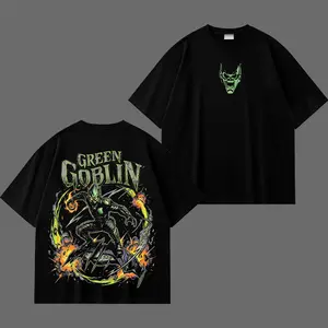Vintage Villain Goblin Graphic T-Shirt Black Streetwear Tee Retro Comic Style Green Monster Rider Design Unisex Heavy Cotton Shirt for Superhero Fans Comic Villain Street Style Gift Idea Trendy Graphic Tee