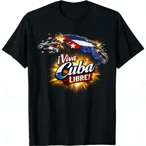 Viva Cuba Libre Shirt - White T-Shirt with Cuban Flag Design for Men and Women
