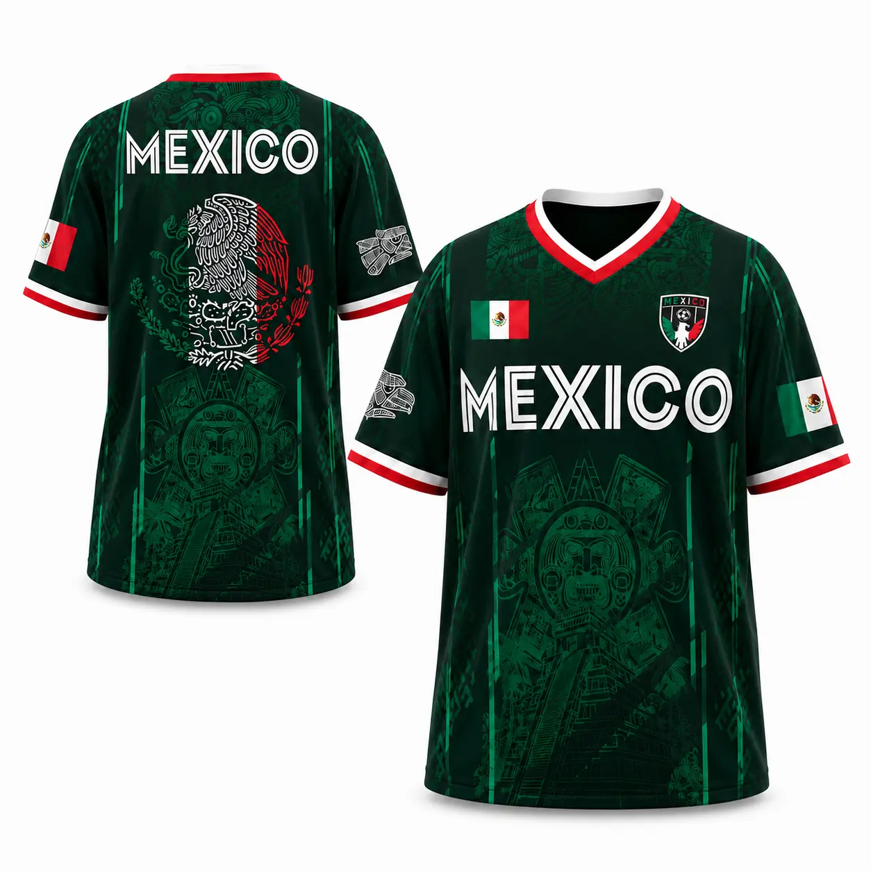 2026 Mexico Soccer Jersey,  Chich&eacute;n Itz&aacute; Pyramid Graphic Retro Soccer Jersey, All over Print, Casual Style for All Seasons, Classic Throwback Jersey Sportswear Top,summerwins