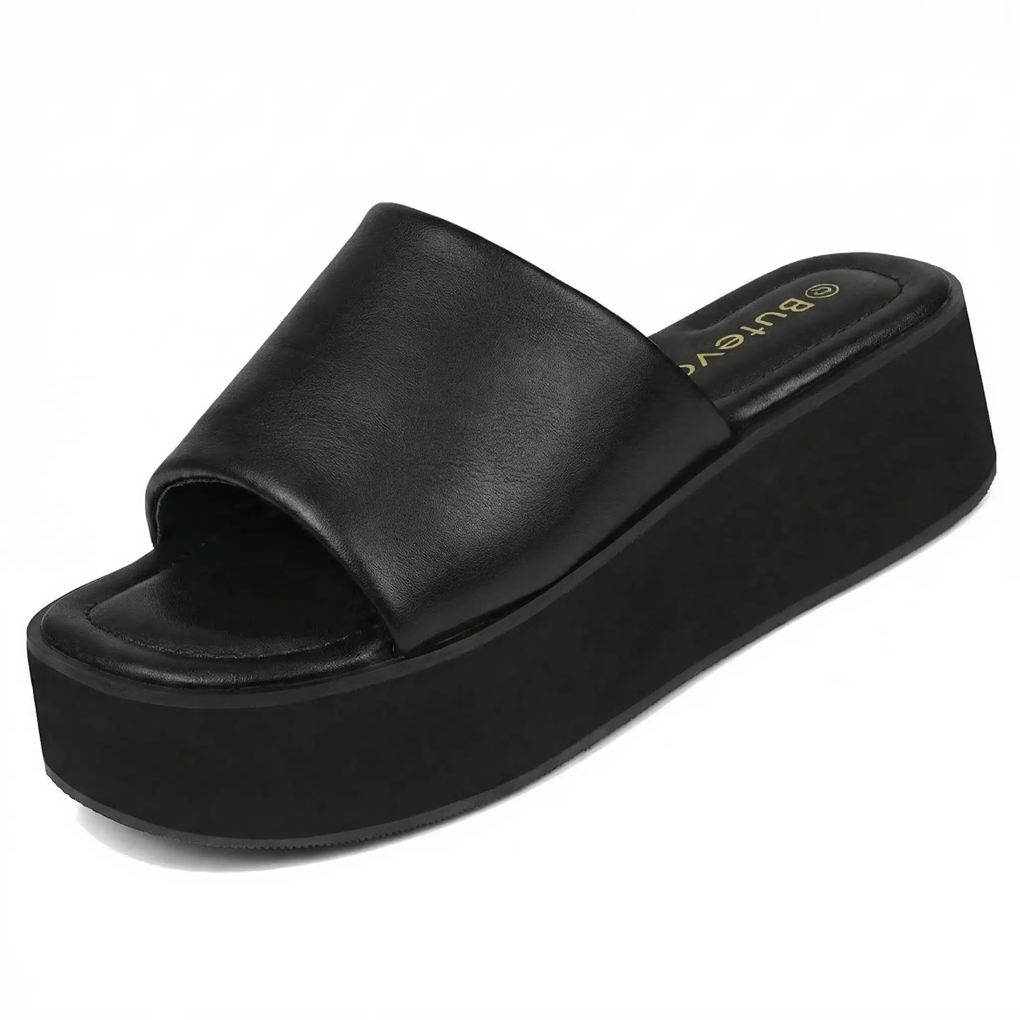 BUTEVAR 90s Sandals For Summer-Y2K Chunky Platform Sandals for Women-Comfort Black Open Toe Slip On Wedge Slides Casual Footwear - Walking Shoes