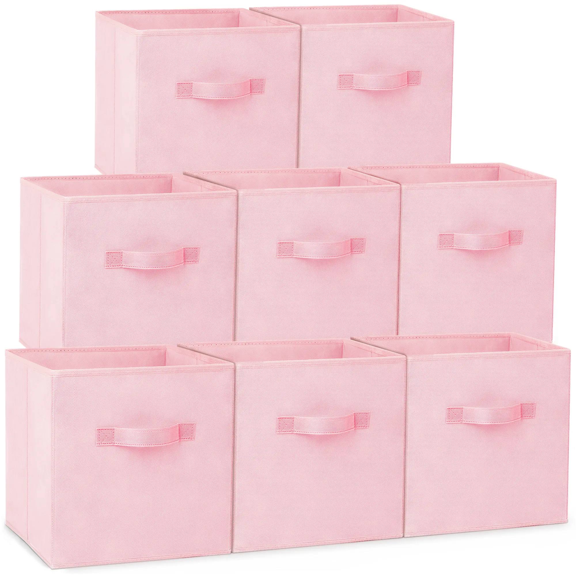 Criusia 8-Pack Pink Fabric Storage Cubes - 11x11x11" Collapsible Closet Bins with Handles, Foldable Shelf Baskets for Storage Organization to Organize Items (Clothes, Toys)