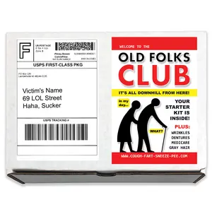 Prank Mail Old Folks Club Gag Box Sent Directly to your Recipient - 100% Anonymously!