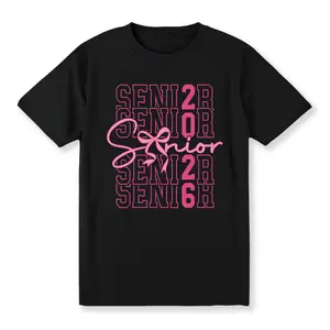 100% Cotton Class Of 2026 Coquette Bow Senior 2026 Graduation Girl Women T-Shirt Casual Short Sleeve Shirt Golf Gift T-Shirt For Men and Women