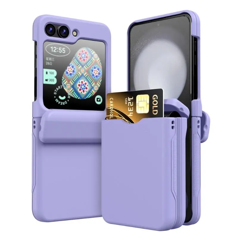Plastic with Card Holder Phone Case for Samsung Galaxy Z Flip 7 6 5 4 3 3Flip6 Flip5 Flip4 Flip3 Full Hinge Shockproof Cover