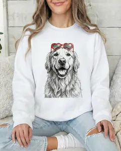 Puppy Love Dog Sweatshirt –  Dog Breed in Adorable Heart Shaped Glasses   Womenswear Hoodie Breathable Pullover Cute mock neck sweatshirt