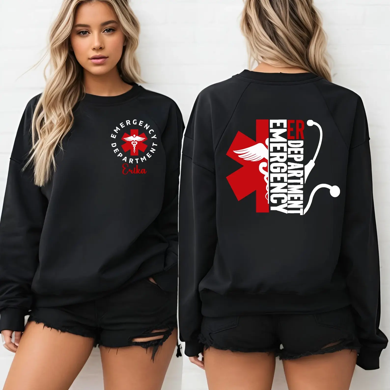 Personalized ER Nurse Sweatshirt, Emergency Department Crewneck, Personalized Nurse Hoodie, ER Tech Uniform Tee, Hospital Staff Gift for Her