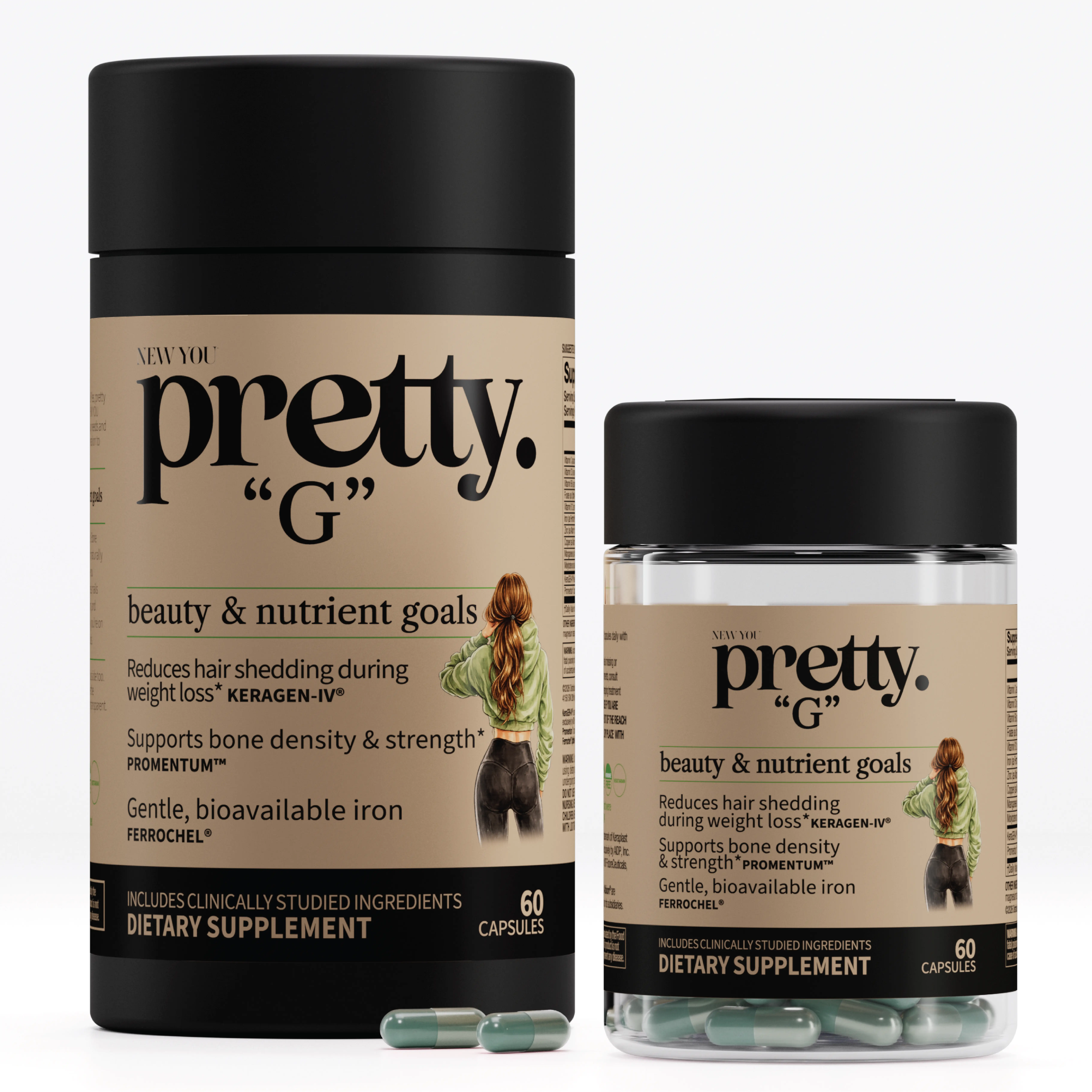 NEW YOU pretty “G” Beauty & Nutrient Goals Supplement - Supports Bones & Hair Health –  Supports Energy Levels (Iron) During Cycles, Weight & Hormone Shifts - 60 Capsules