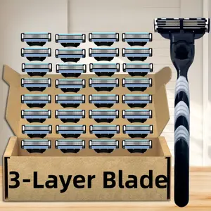 Men's Three-Layer Manual Facial Shaver, Easy Operation and Cleaning, Convenient, Suitable for Men's Beard Care, Safety Razor Blades