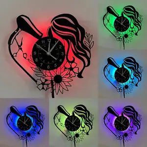 Vintage Vinyl Record Wall Clock, Barber Shop Theme Decorative Clock for Living Room Kitchen Office Cafe, Unique Gift for Any Occasion, No Battery Included