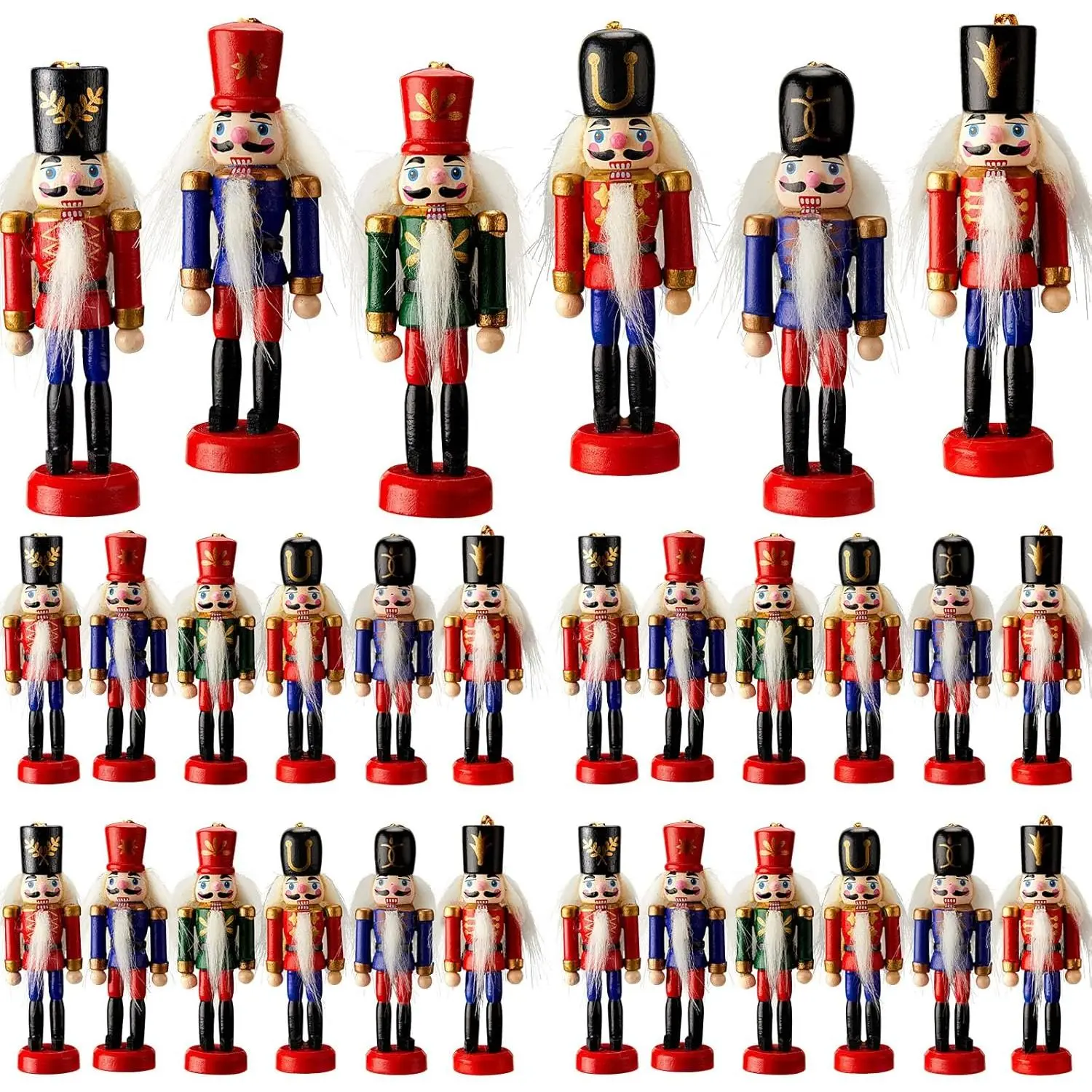 Unisex Classic Compact Christmas Nutcracker Ornaments, 24 Pcs Small Wooden Soldier Hanging Decorations with Hanging Hooks for Holiday Decorating