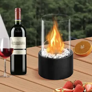 Round Metal Alcohol Fire Pit Light - Portable Outdoor Round Tabletop Fireplace Light, Stainless Steel Mini Fire Pit for Parties, BBQs and Home Decoration, Lighter Not Included, Metal Firepit Stove