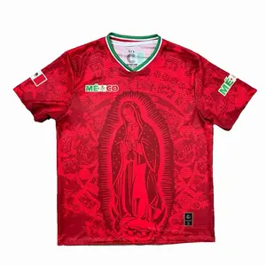 México Virgencita Jersey Red Color Short Sleeve with Iconic Virgin Mary Design and Vibrant Red Hue