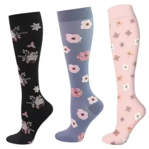 6 Pairs Over-the-Knee Compression Socks Pink Cream Mauve with Polka DotsMoisture Wicking Breathable Day Lightweight Pastel Women's Wear Festival Party cosy  socks Calf-Length Fashion