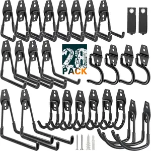 28 Pack Heavy Duty Garage Hooks, Utility Wall Mounted Storage System, with Anti-Slip Coating Hanger, for Hanging Power and Garden Tools, Ladders, Bikes, Ropes and Bulk Items