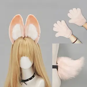 Fluffy Pink Bunny Ears, Tail & Paw Gloves Set,Cosplay Costume Accessory| Cute Furry Animal Kit for Halloween, Comic Con & Party