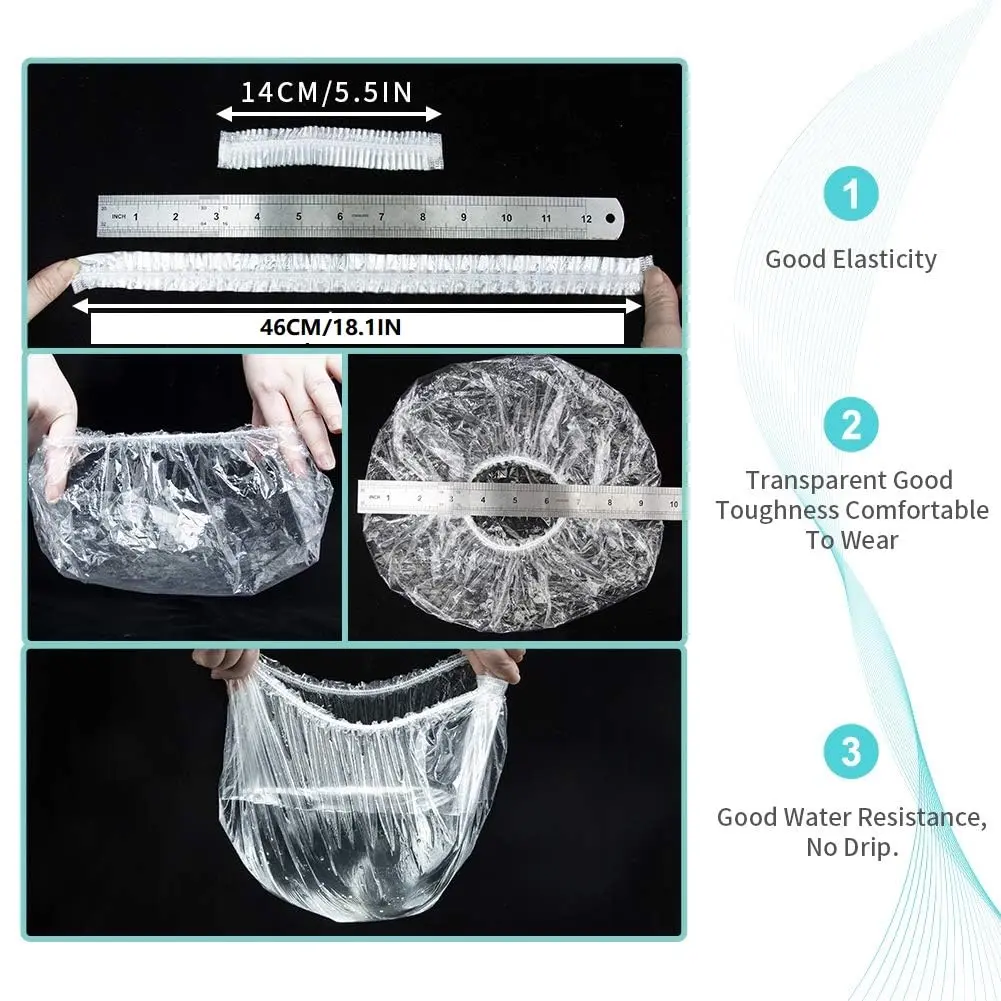 20 Pack Thick Disposable Shower Caps, Elastic Waterproof Clear Plastic Bath Caps, 46CM Large Size for Hotel, Salon, Travel & Household Use