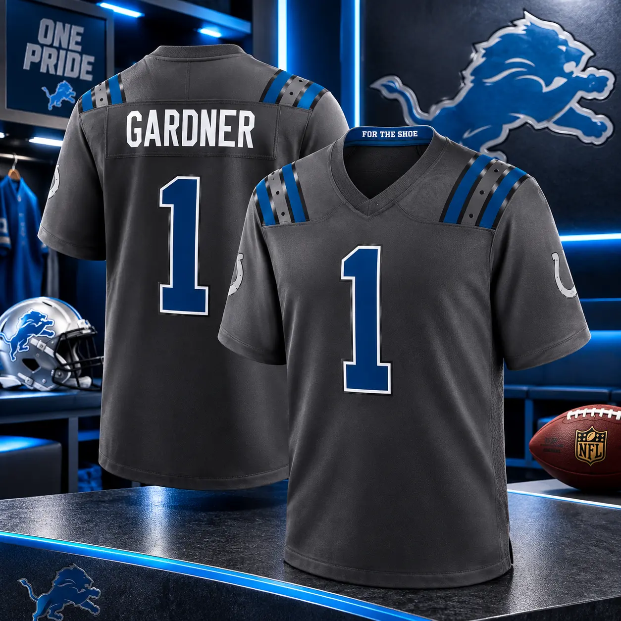 Men's Gardner #1 Football Graphic Jersey Shirt, Colts Anthracite Full Print Athletic V Neck Short Sleeve Sports Top, Unisex Game Day Fan Apparel, Breathable Casual Performance Tee for Football Lovers, Stadium Outfit and Sports Gift